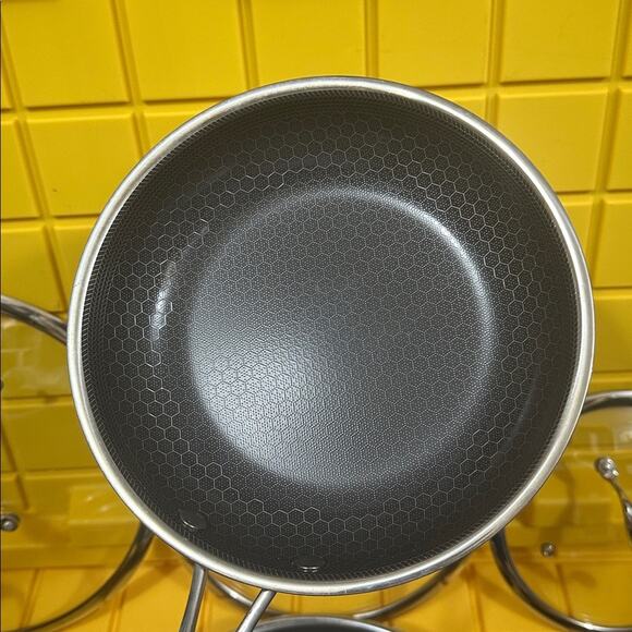 HEXCLAD Hybrid 7 Piece Nonstick Stainless Steel Frying Pan Set 8 10 12" Lids Wok - Picture 9 of 10